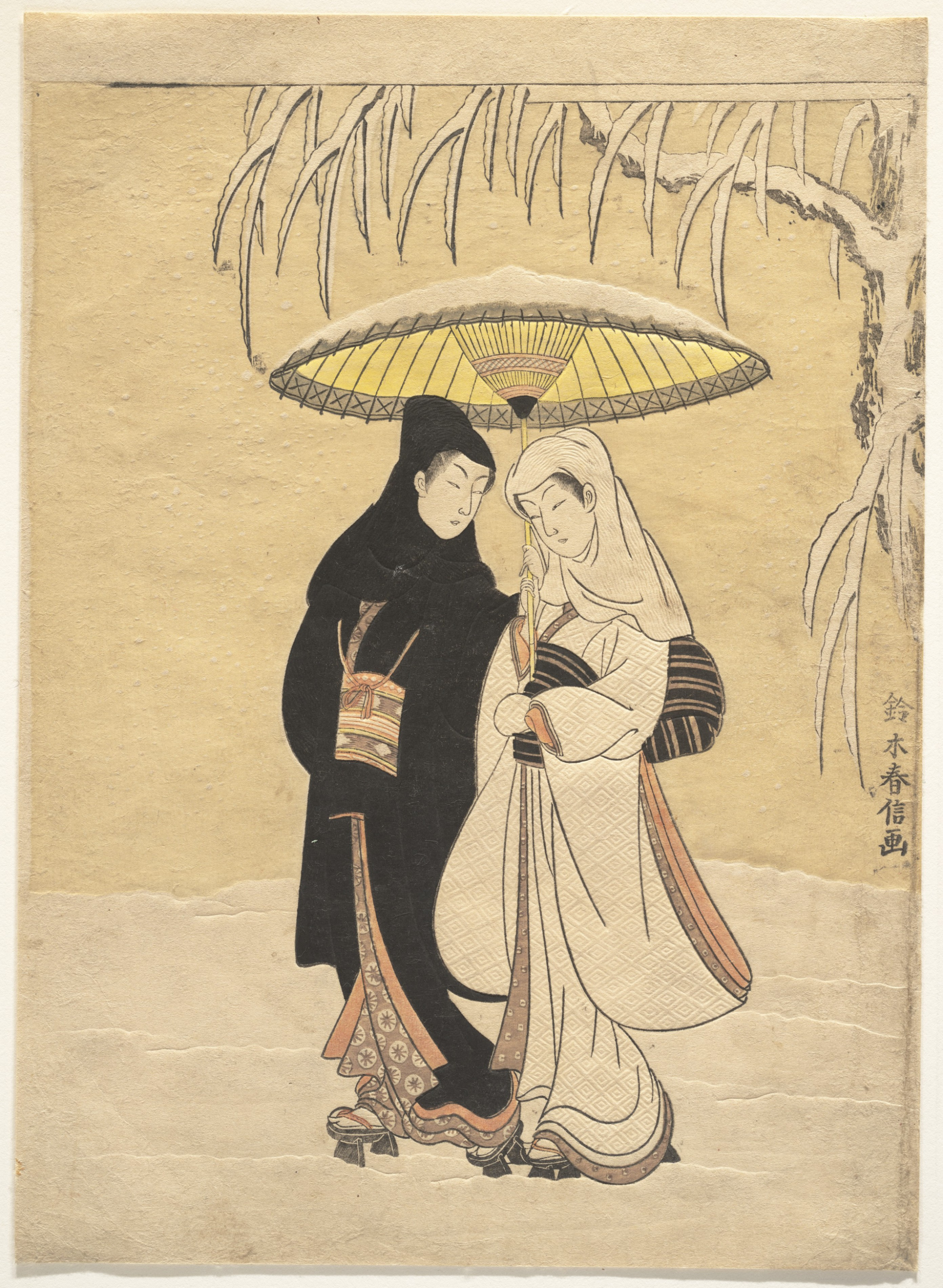 鈴木春信 雪中相合傘 相合傘の男女 錦絵