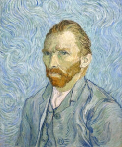 青緑の背景に描かれたフィンセント・ファン・ゴッホ《自画像》1889年9月、オルセー美術館所蔵