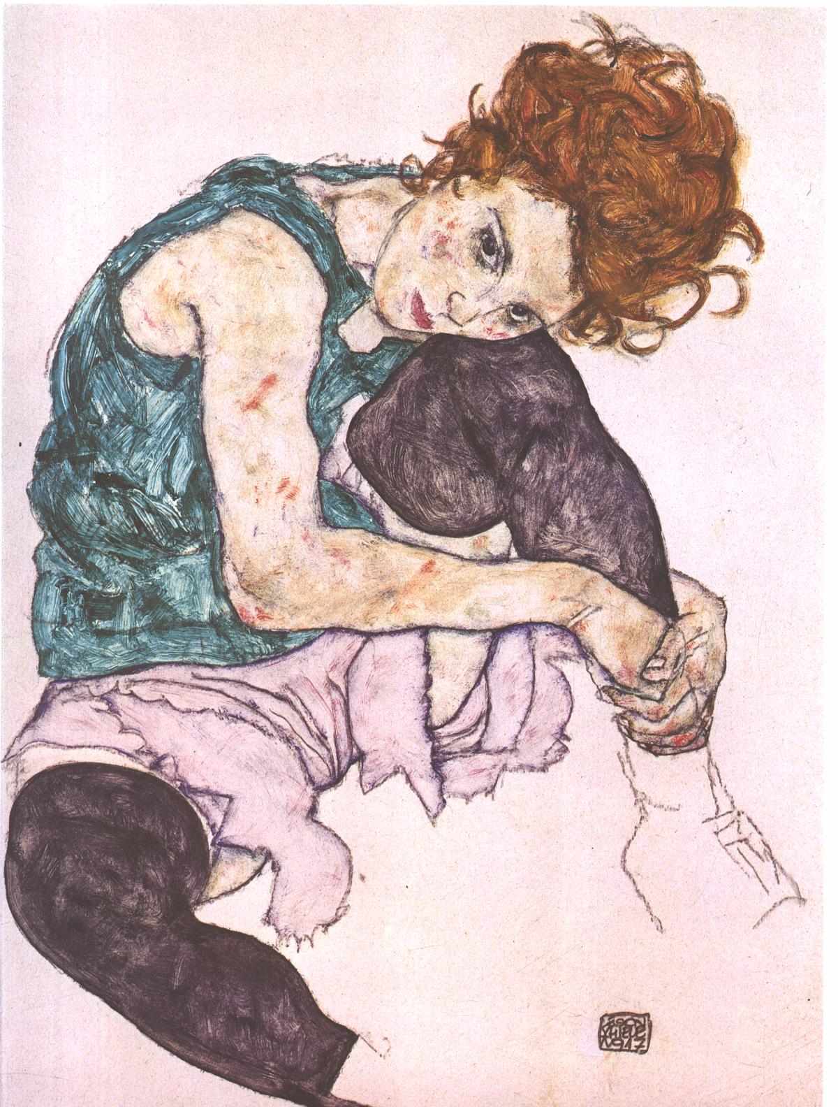 エゴン・シーレ《曲げた膝を抱える座る女》1917年