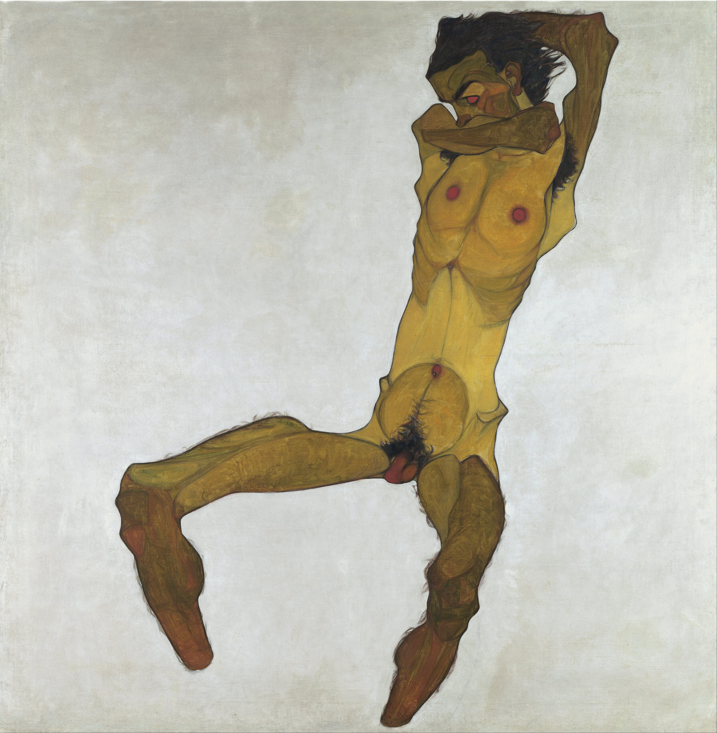 エゴン・シーレ《座る男性裸体（自画像）》1910年